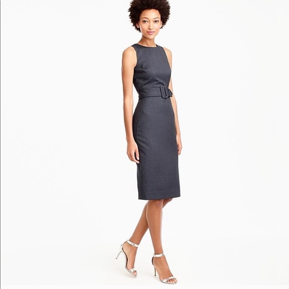 J.Crew • Belted Pinstriped Sheath Dress